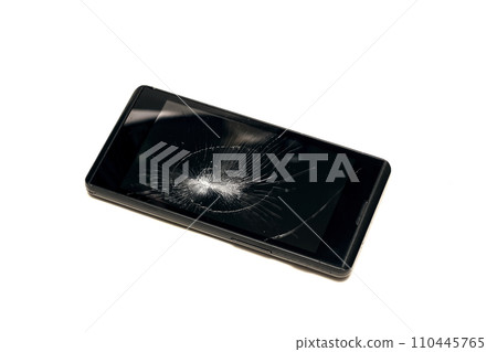 Broken display phone isolated on white background Broken display phone isolated on white background 110445765