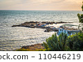 currilave beach shoreline with hotels in Durres, Albania during sunset 110446219