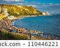 currilave beach shoreline with hotels in Durres, Albania during sunset 110446221