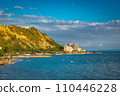 currilave beach shoreline with hotels in Durres, Albania during sunset 110446228