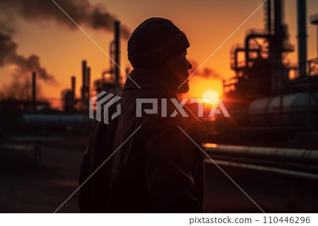 Oil crude and gas refineries. Worker in a Hard construnction helmet at Oil refinery plant 110446296
