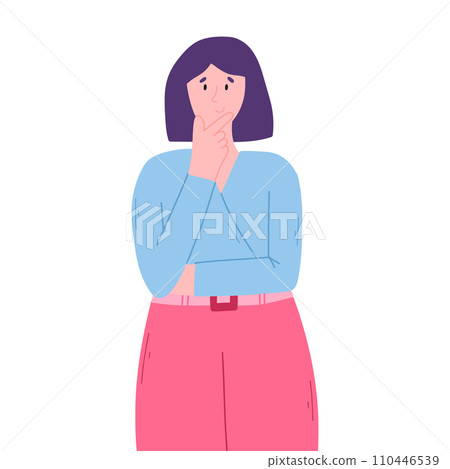 Young woman with a choice. Flat style vector illustration. Thinking woman character. Choice concept. 110446539