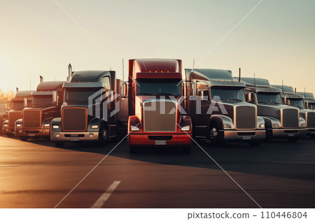 Truck on parking on sunset. American truck parked. Freight transport and Cargo shipping  110446804