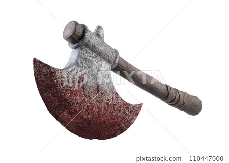 Medieval axe in red blood isolated on white background with clipping path Medieval axe in red blood isolated on white background with clipping path 110447000