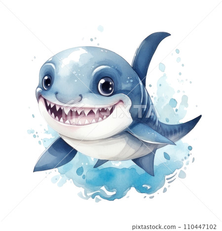 cute watercolor cartoon baby shark isolated cute watercolor cartoon baby shark isolated 110447102