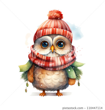 happy christmas owl, isolated 110447114