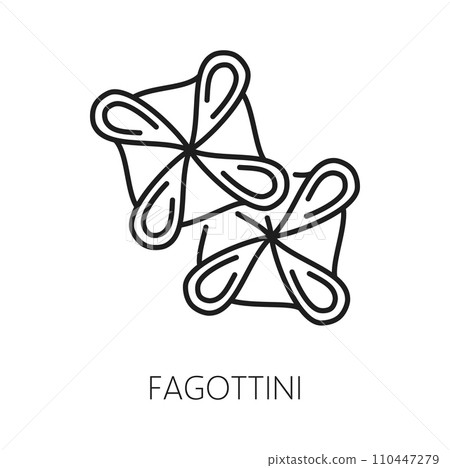 Fagottini pasta shape in form of little bundles isolated outline icon. Vector pasta Italy cuisine dish, italian food, traditional mediterranean fagottini Fagottini pasta shape in form of little bundles isolated outline icon. Vector pasta Italy cuisine dish, italian food, traditional mediterranean fagottini 110447279