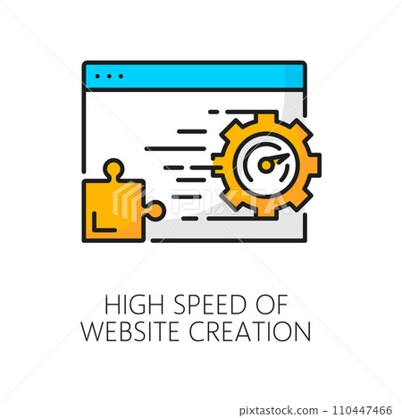 High speed of website creation. CMS. Content management system icon, web blog creation, internet information or traffic automation or administration technology linear vector symbol or pictogram 110447466