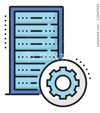 Color database, network server, cloud storage icon, depicts organized information storage, represented by stacked rectangular blocks. Linear vector symbol of data management, retrieval, digital system Color database, network server, cloud storage icon, depicts organized information storage, represented by stacked rectangular blocks. Linear vector symbol of data management, retrieval, digital system 110447483