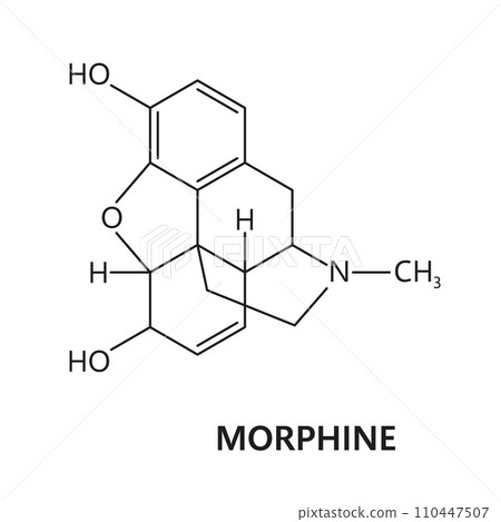 Morphine drug molecule and formula, chemical structure of opiate narcotic, vector model. Synthetic or organic opioid drug and prohibited stimulant substance, morphine formula and molecular structure Morphine drug molecule and formula, chemical structure of opiate narcotic, vector model. Synthetic or organic opioid drug and prohibited stimulant substance, morphine formula and molecular structure 110447507