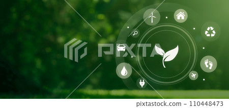 Renewable energy concept with eco icons on green 110448473