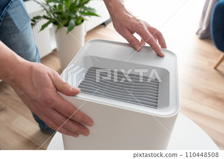 Modern air humidifier in living room Modern air humidifier in living room 110448508