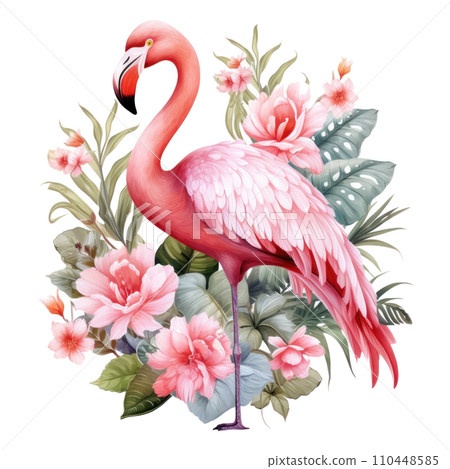 cute pink flamingo with flowers. cute floral flamingo clipart, cute pink flamingo with flowers. cute floral flamingo clipart, 110448585