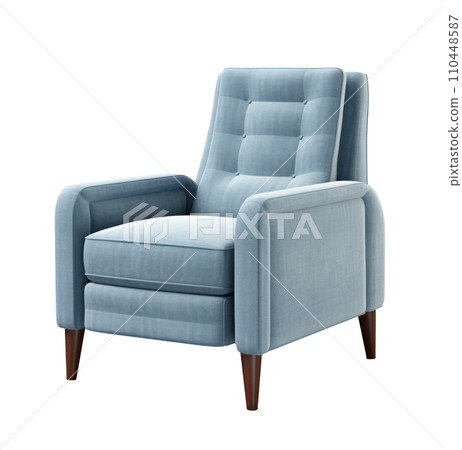 a blue recliner chair with legs isolated 110448587