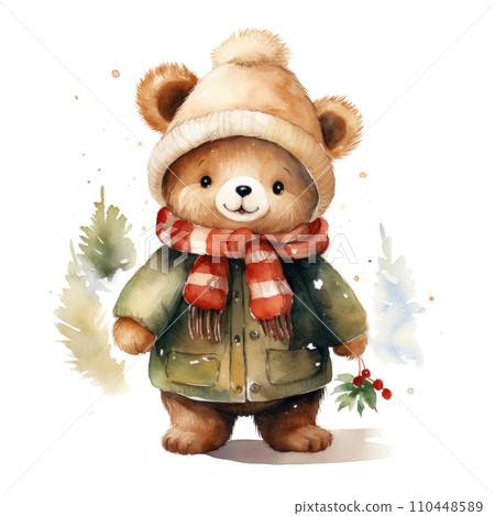 happy christmas bear, cute bear christmas clipart, 110448589