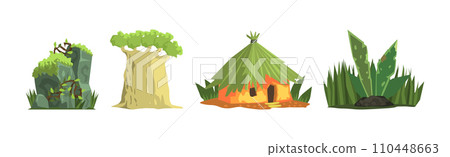 Jungle Landscape Elements for Video Game Flat Vector Set Jungle Landscape Elements for Video Game Flat Vector Set 110448663
