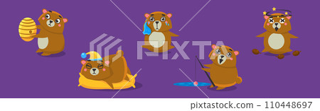 Funny Brown Bear Character Engaged in Different Activity Vector Set 110448697