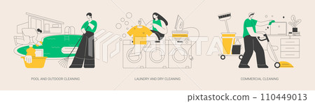Laundry and cleaning facilities abstract concept vector illustrations. Laundry and cleaning facilities abstract concept vector illustrations. 110449013