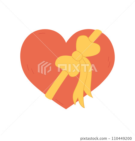 Cute doodle heart with tied gift bow. Love symbol isolated on white background. Valentines Day February 14 element for greeting cards. Vector flat illustration 110449200