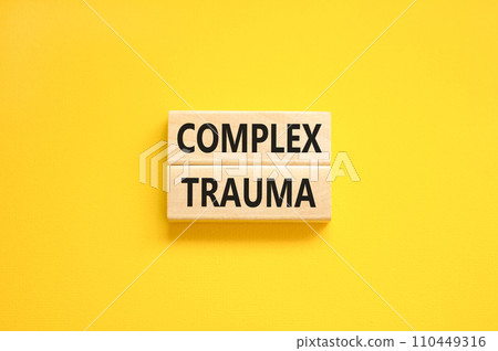 Complex trauma symbol. Concept words Complex trauma on wooden block. Beautiful yellow table yellow background. Business psychology complex trauma concept. Copy space. Complex trauma symbol. Concept words Complex trauma on wooden block. Beautiful yellow table yellow background. Business psychology complex trauma concept. Copy space. 110449316
