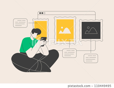 Virtual gallery tour abstract concept vector illustration. Virtual gallery tour abstract concept vector illustration. 110449495