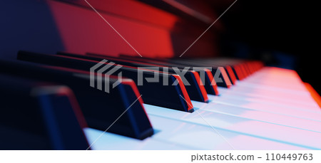 Close-up piano keyboard with selective focus. 3d rendering Close-up piano keyboard with selective focus. 3d rendering 110449763