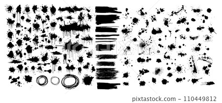 Black brush stroke set isolated on background. Paint brush stroke hand drawing. Not AI. Trendy brush stroke, vector illustration 110449812