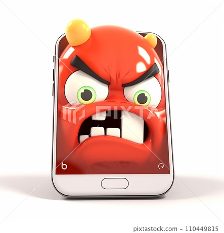 Angry evil red smartphone, funny cute 3d illustration on white, unusual avatar 110449815