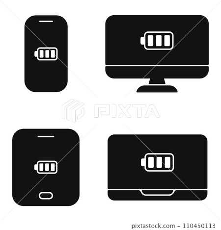 battery power icon on pc laptop smartphone tablet shape icon set vector flat illustration battery power icon on pc laptop smartphone tablet shape icon set vector flat illustration 110450113