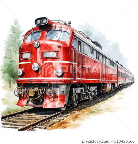 red watercolor old train isolated red watercolor old train isolated 110450166