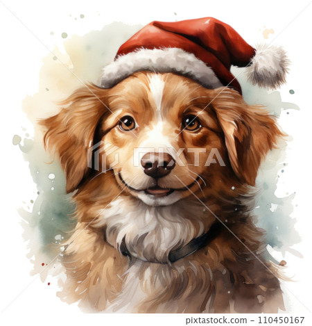 happy christmas dog, cute dog christmas clipart, isolated happy christmas dog, cute dog christmas clipart, isolated 110450167