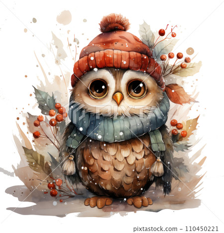 happy christmas owl, isolated happy christmas owl, isolated 110450221