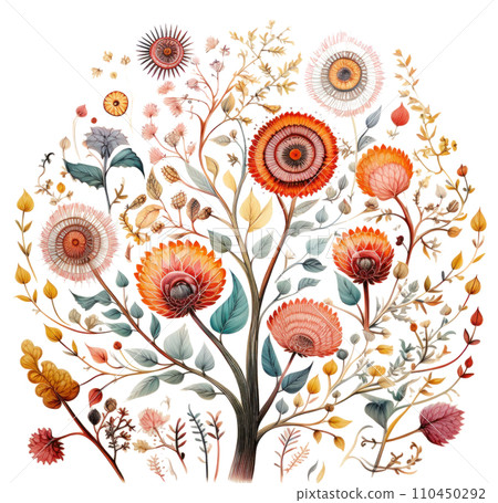 the round bouquet of flowers has floral ornaments on it, the round bouquet of flowers has floral ornaments on it, 110450292