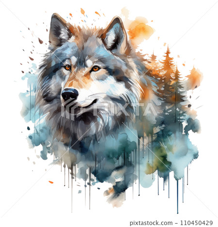 watercolor wolf isolated watercolor wolf isolated 110450429