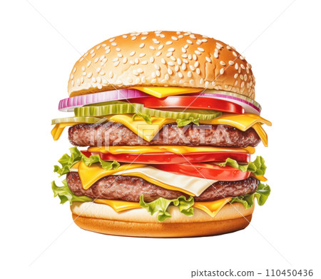 a large burger set against isolated 110450436