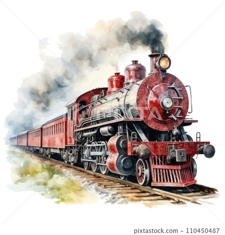 red watercolor old train isolated red watercolor old train isolated 110450487