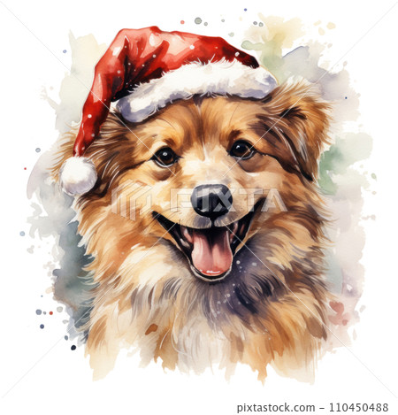 happy christmas dog, cute dog christmas clipart, isolated happy christmas dog, cute dog christmas clipart, isolated 110450488