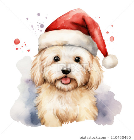 happy christmas dog, cute dog christmas clipart, isolated 110450490