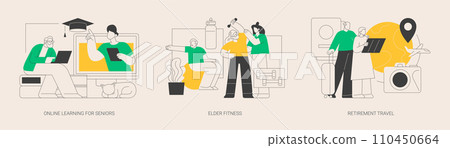 Elderly people lifestyle abstract concept vector illustrations. Elderly people lifestyle abstract concept vector illustrations. 110450664