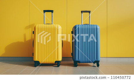 AI-generated content. set of baggage bags in airport, colorful luggage cases, travel and vacations concept, flight journey destinations wallpaper AI-generated content. set of baggage bags in airport, colorful luggage cases, travel and vacations concept, flight journey destinations wallpaper 110450772