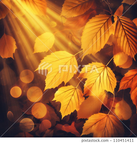 Golden Autumn Leaves Illuminated by Sunrays, AI Generated Golden Autumn Leaves Illuminated by Sunrays, AI Generated 110451411
