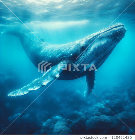 Majestic Whale Swimming Underwater, AI Generated Majestic Whale Swimming Underwater, AI Generated 110451420