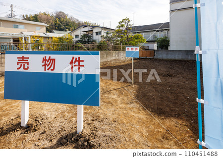 帶有待售標誌和旗幟的住宅用地 110451488