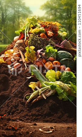 Backyard compost pile at home, organic fertilizer, composting 110451694