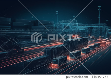 Logistics concept. Freight shipping. Warehouse, container shipping in dock with quay crane Logistics concept. Freight shipping. Warehouse, container shipping in dock with quay crane 110451745