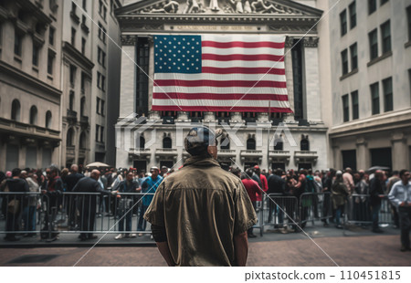 Wall Street in the Financial District of Lower Manhattan in New York City.  110451815