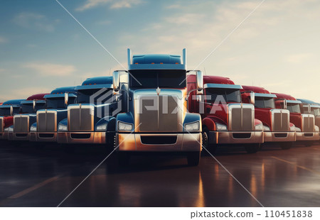 Truck on parking on sunset. American truck parked. Truck on parking on sunset. American truck parked. 110451838