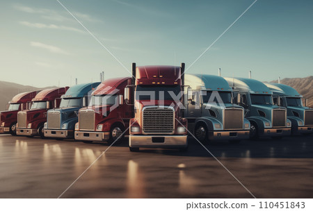 Truck on parking on sunset. American truck parked. Truck on parking on sunset. American truck parked. 110451843