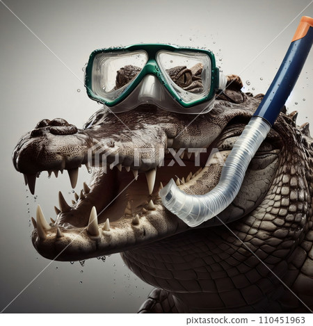 Crocodile in Snorkeling Gear Ready for a Swim, AI Generated 110451963