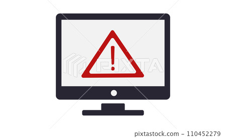 Cyber security warning icon with computer and warning sign Cyber security warning icon with computer and warning sign 110452279
